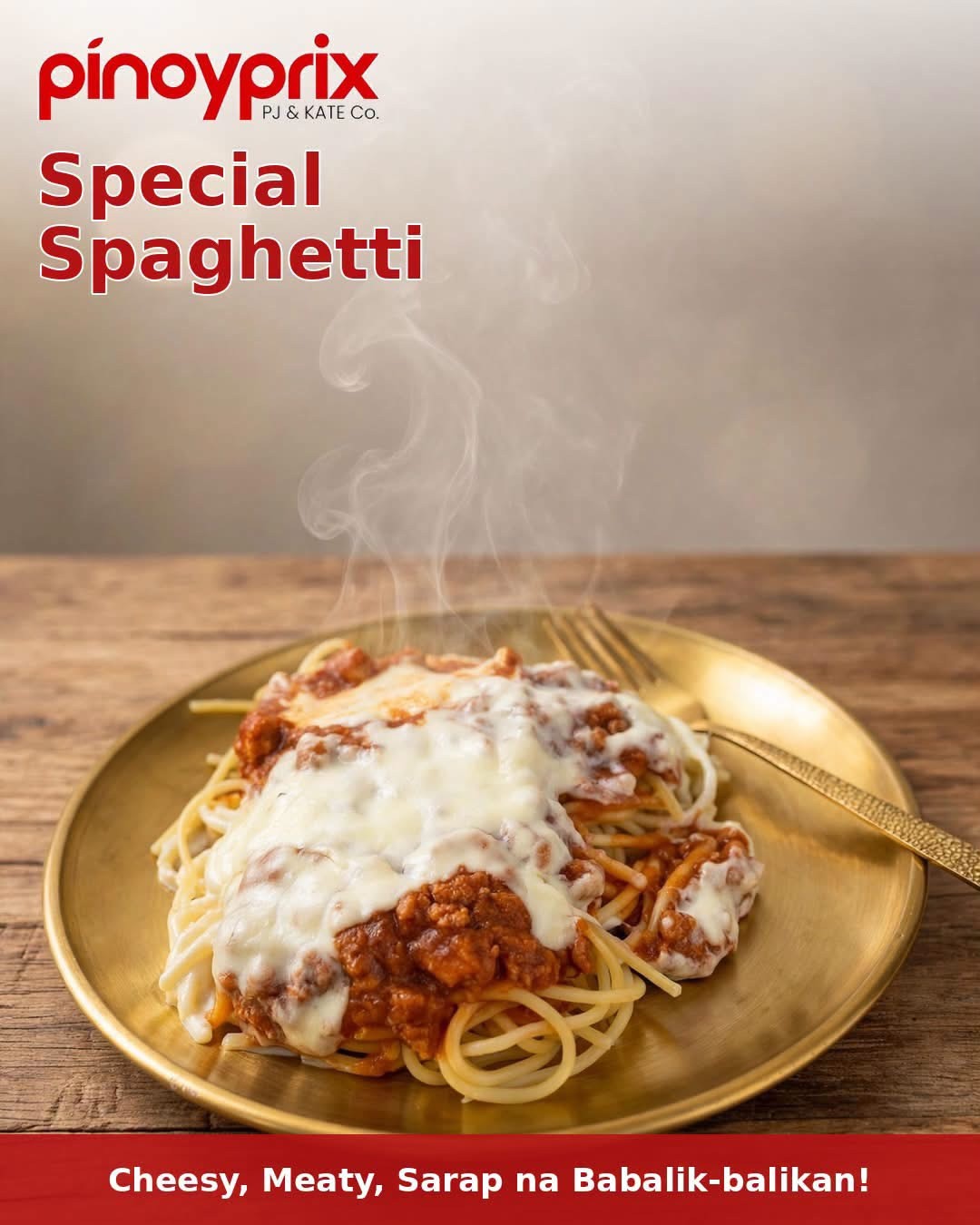 PinoyPrix Special Spaghetti poster with a plate of spaghetti topped with sauce and cheese